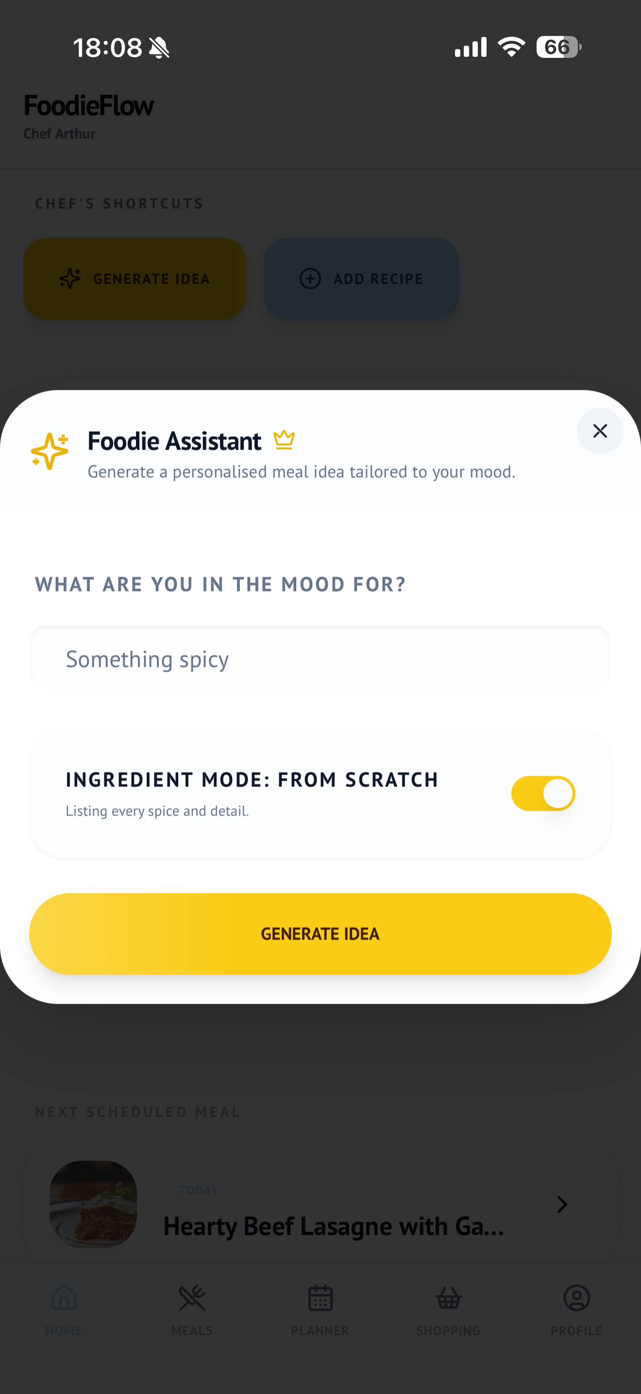 Foodie Assistant screen