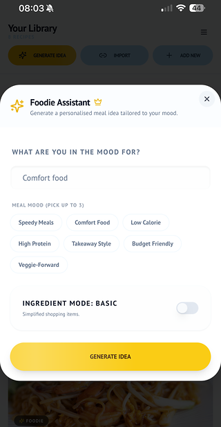 Foodie Assistant screen