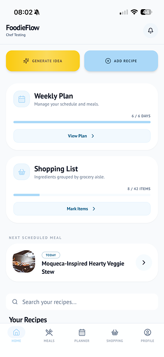 FoodieFlow home screen