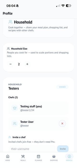 Household Mode screen